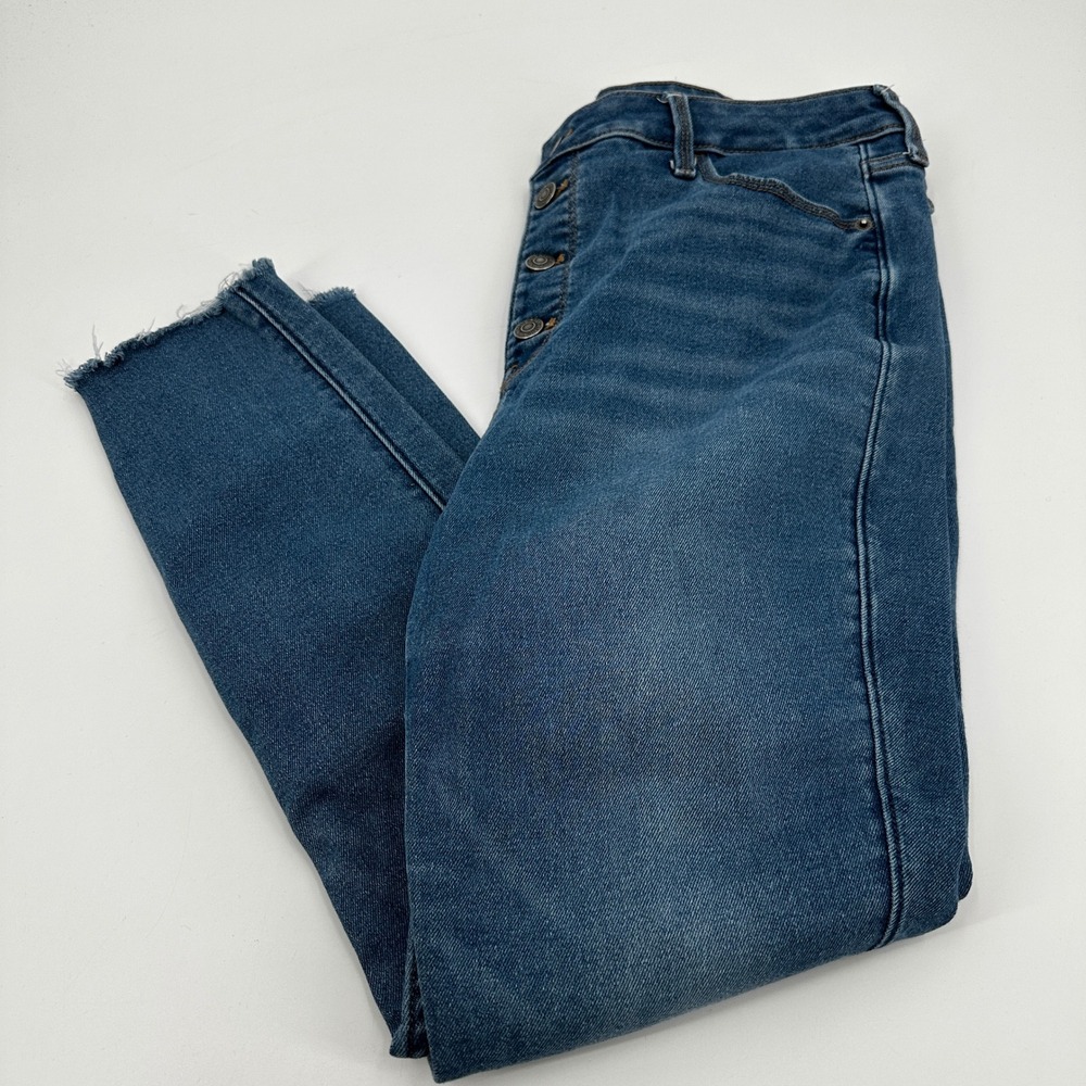 Old Navy Rockstar Super Skinny Extra High Rise Button Fly Raw Hem Jeans 14 Denim